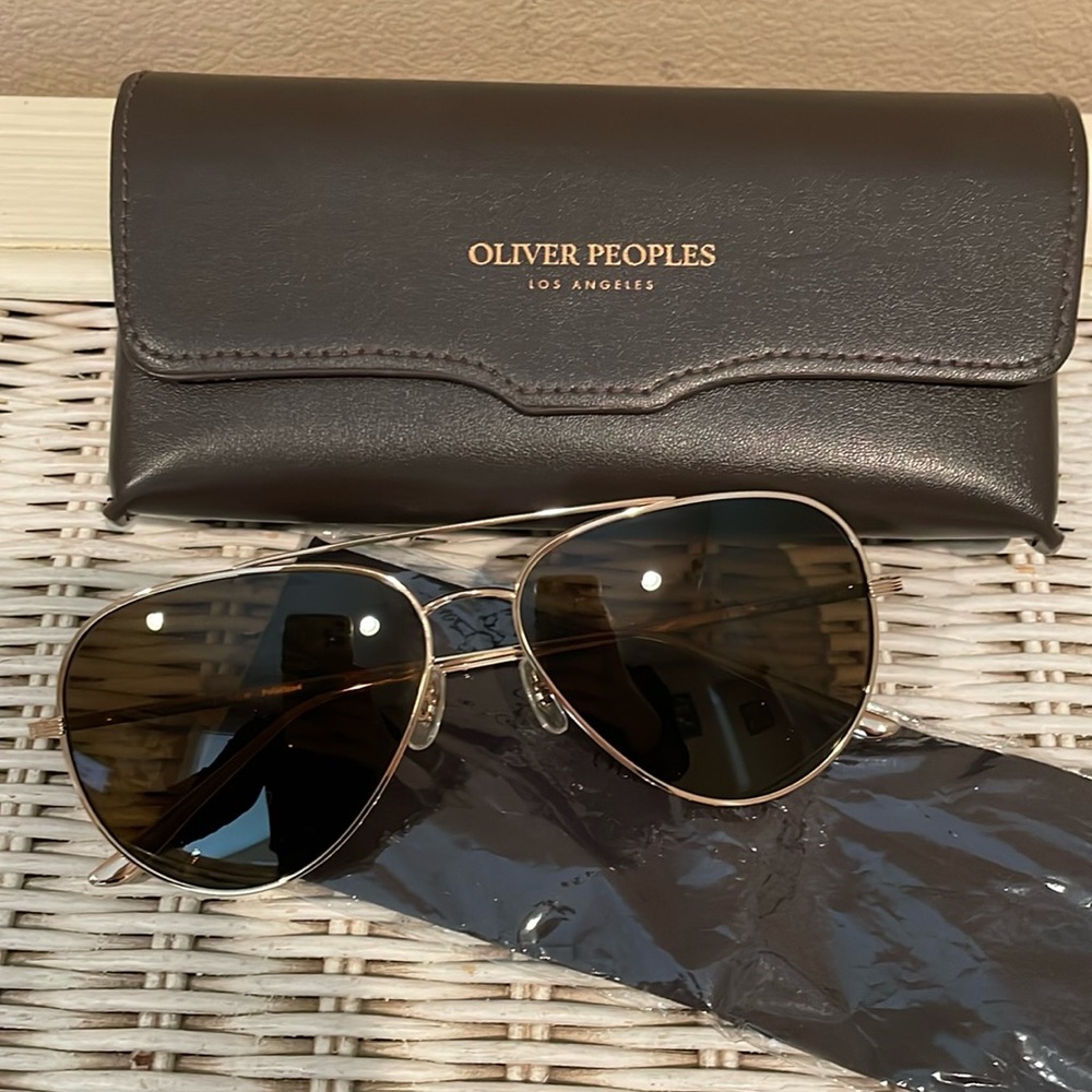 Oliver Peoples Silver Aviator Sunglasses with Dark Smoke Lenses